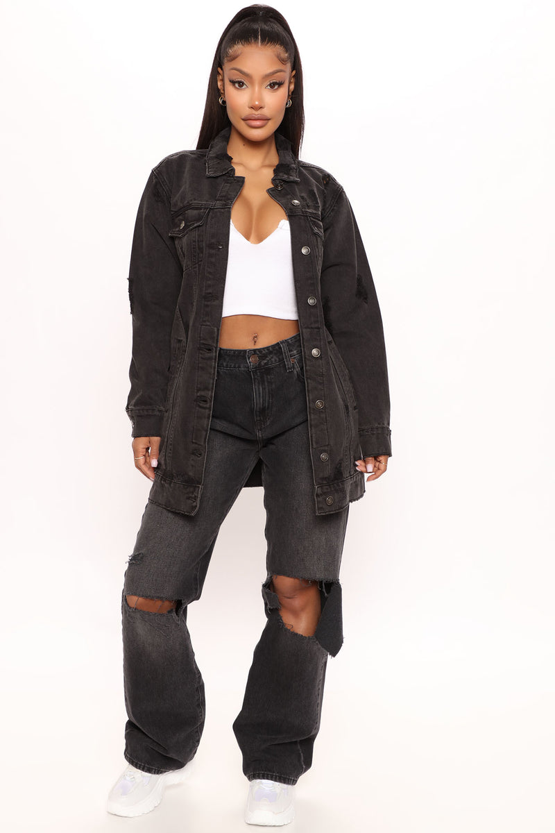 Pave The Way Long Trucker Denim Jacket Black