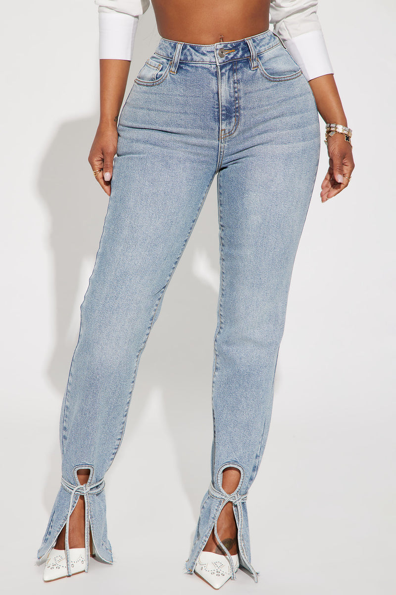All Tied Up Straight Leg Jeans Medium Wash Fashion Nova, Jeans
