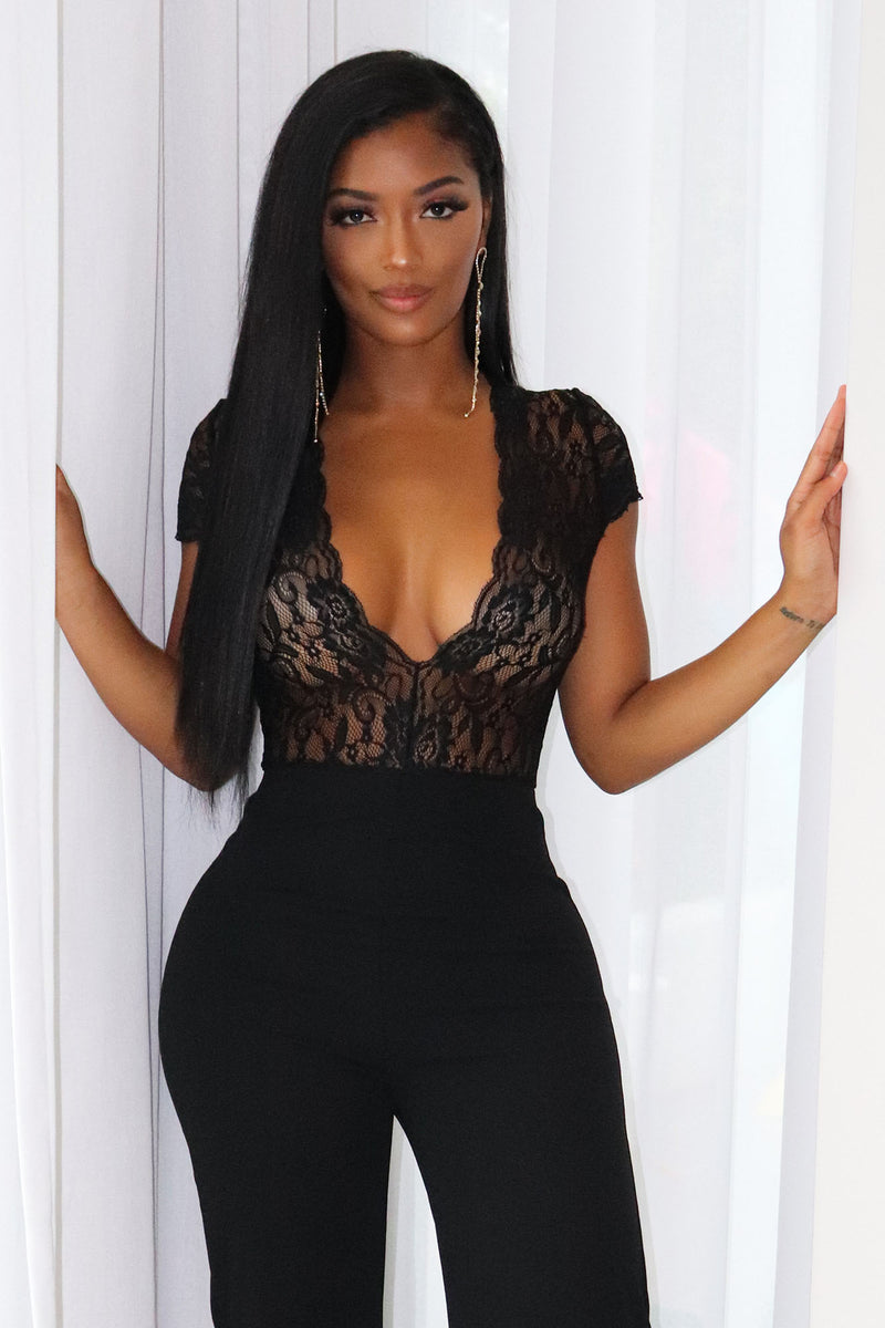 Lovely Lace Jumpsuit Black Fashion Nova Jumpsuits Fashion Nova
