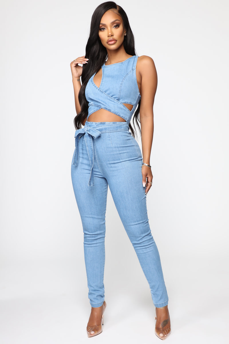 Fashion nova denim overalls cheap
