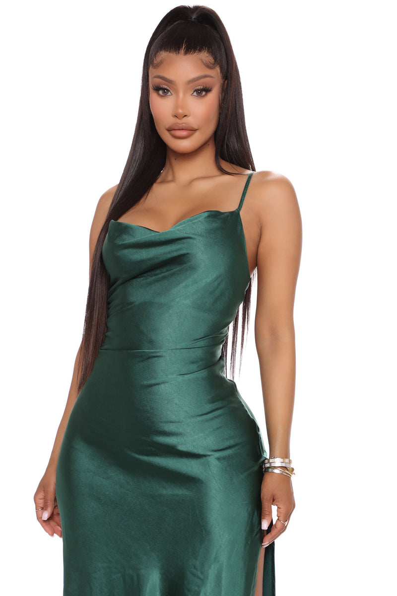 She s Classy Satin Maxi Dress Emerald