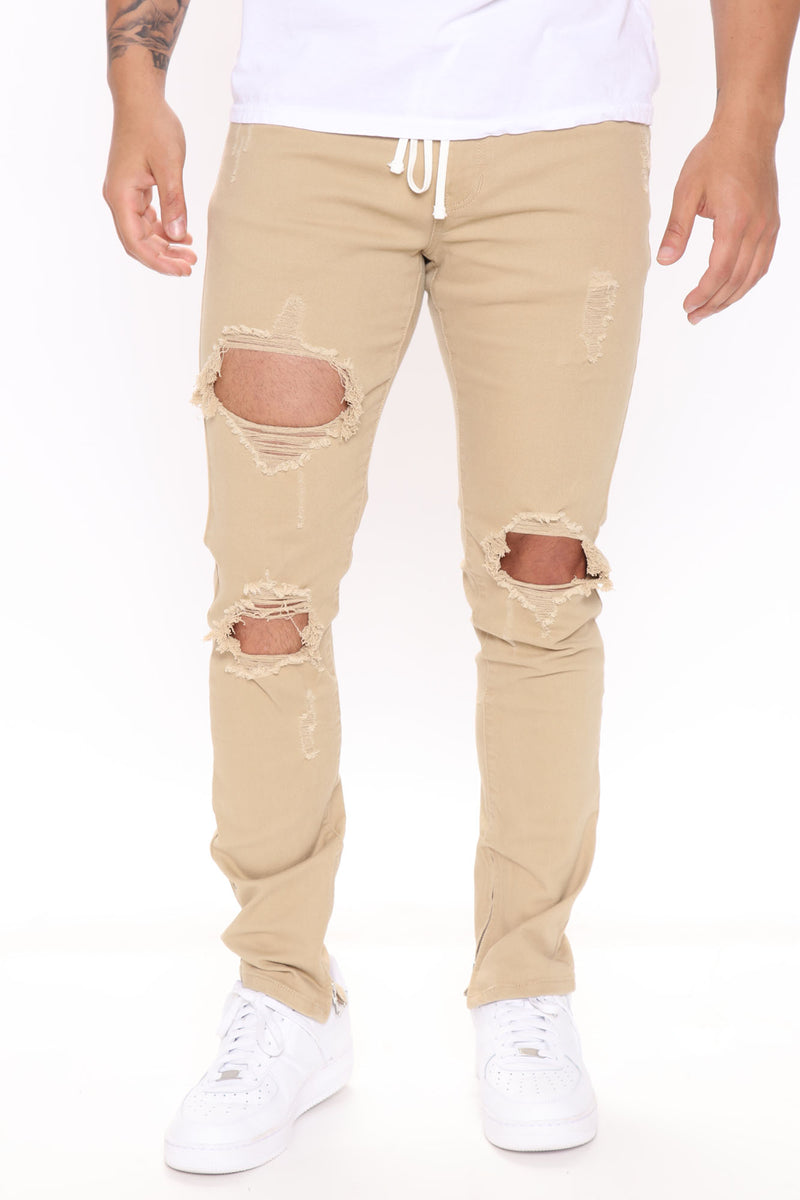 Khaki ripped outlet skinny jeans