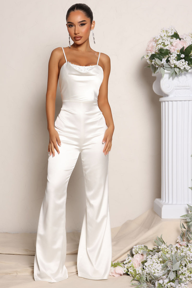 Satin jumpsuit white sale