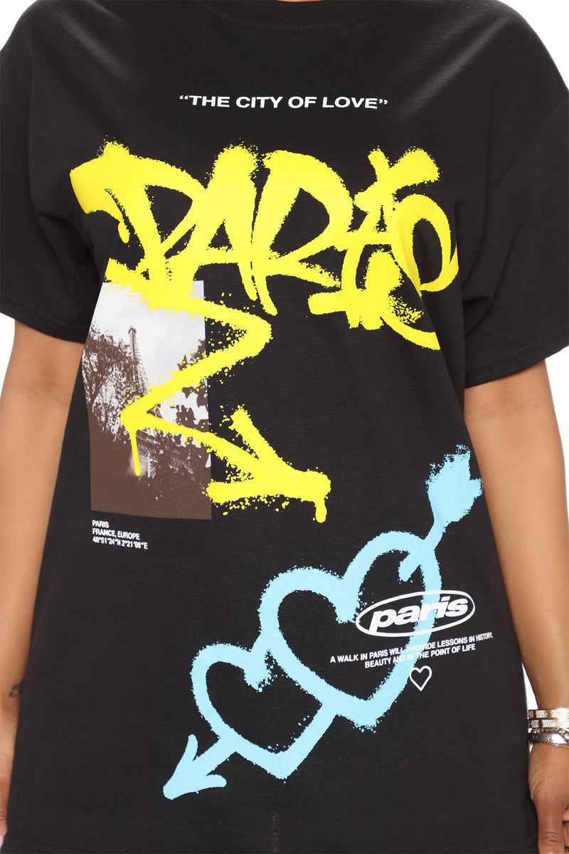 Paris City Of Love Tee Black Fashion Nova Screens Tops and
