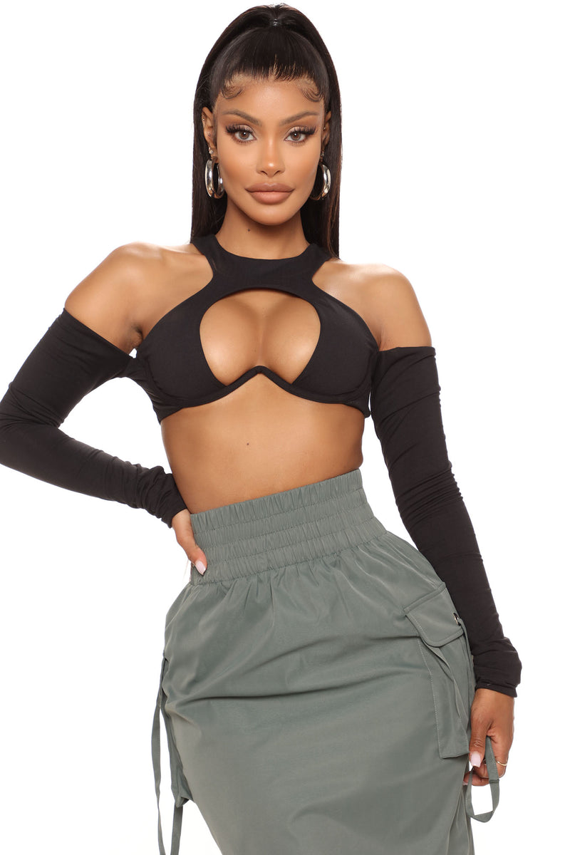 Flirty Little Secret Black Ribbed Cutout Short Sleeve Top