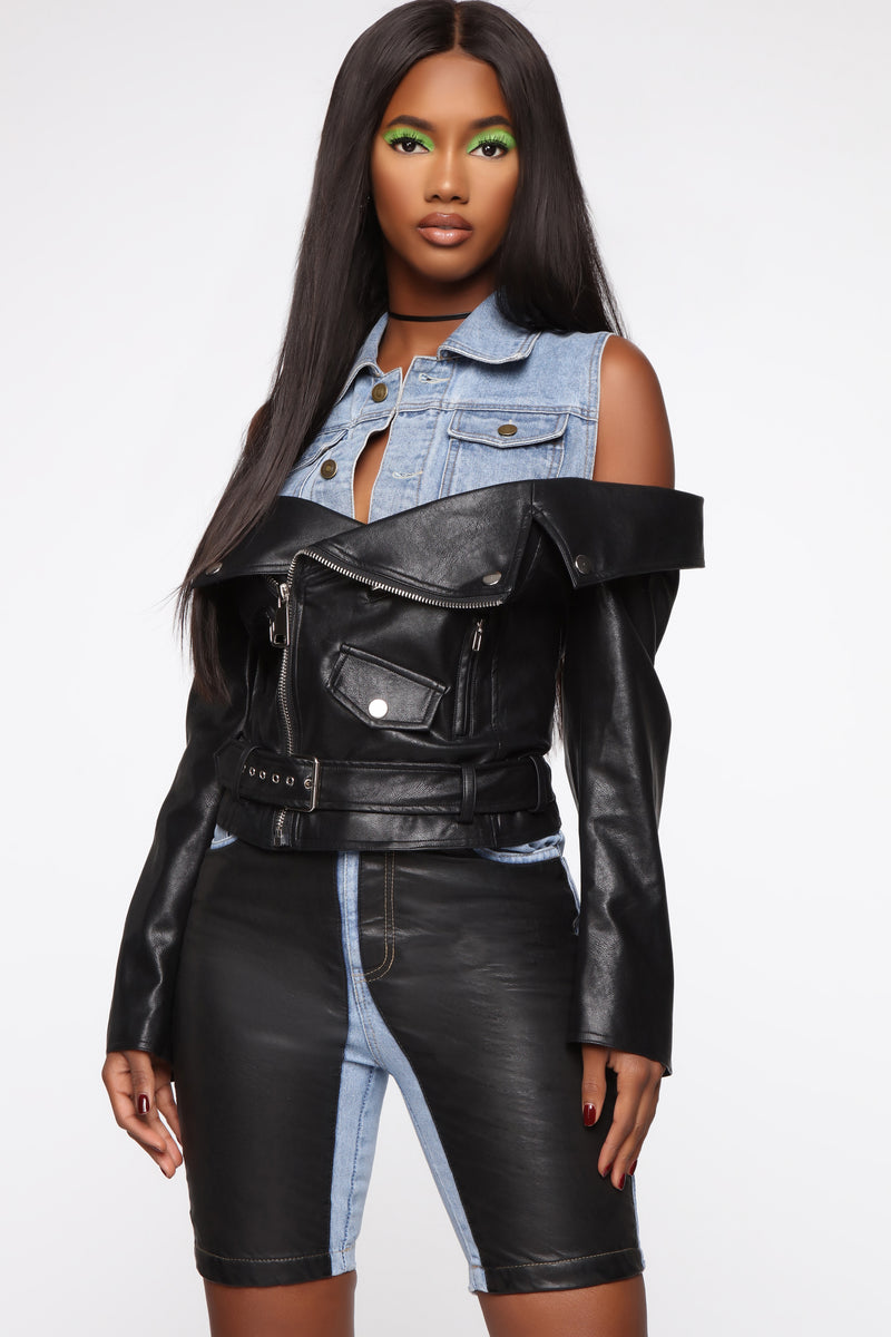 Off the shoulder leather jacket fashion nova outlet