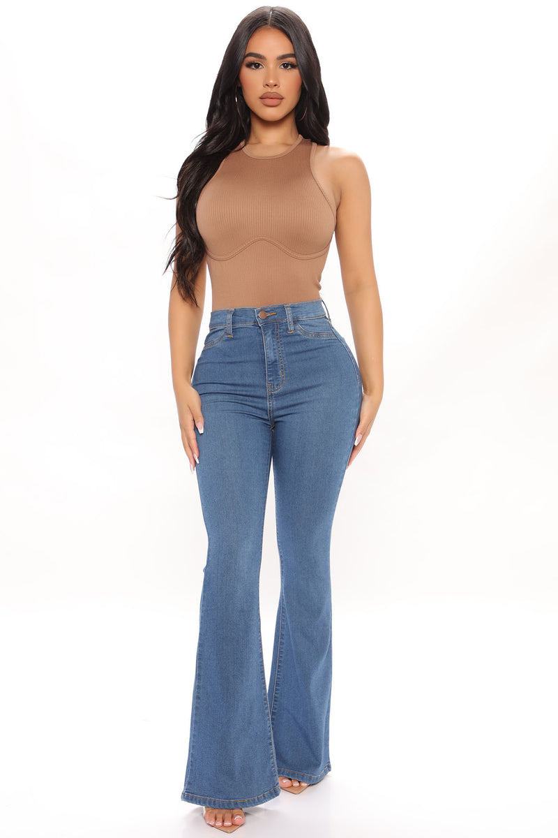 Petite Deep In My Soul Flare Jeans Medium Blue Wash Fashion