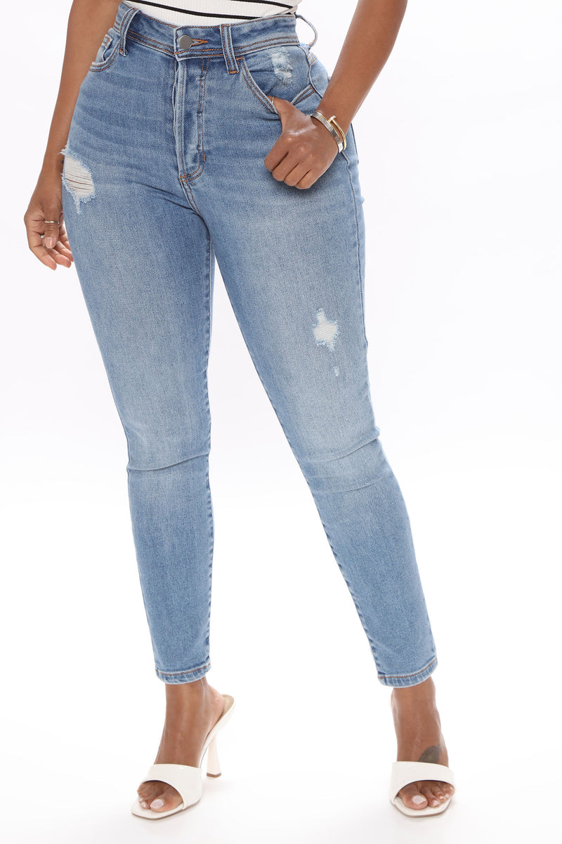 Blue Distressed Cuffed Ankle Jeans - Viola