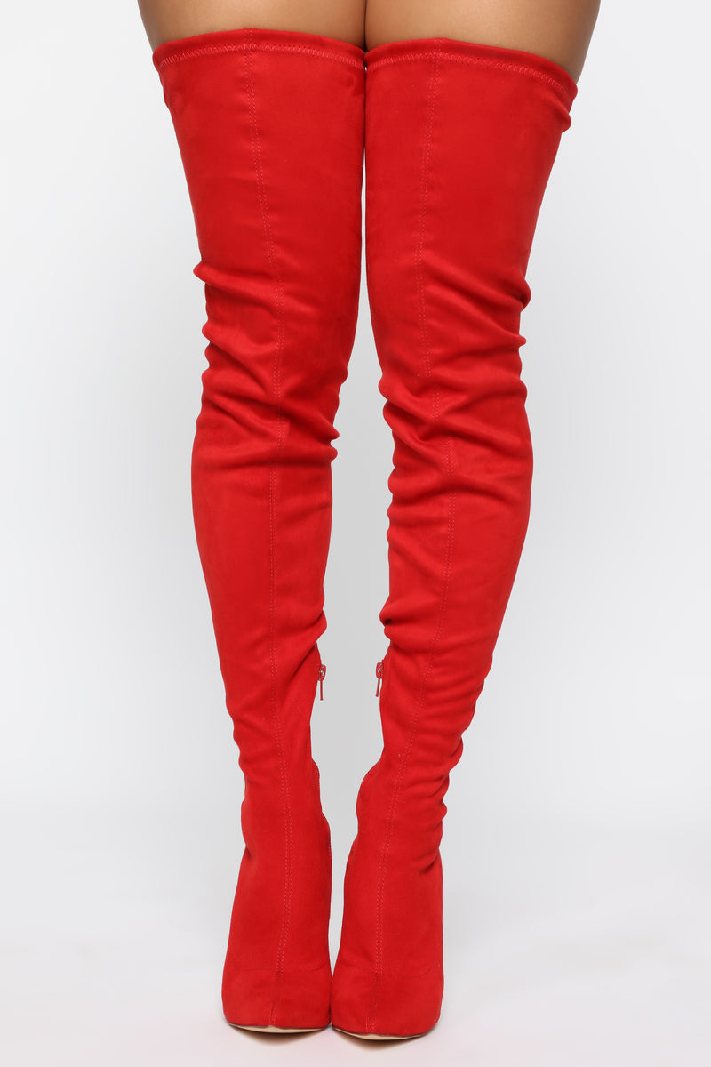 Red over the knee boots cheap
