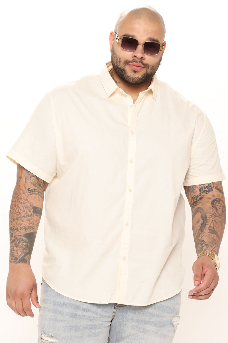 Off white button up short sleeve sales