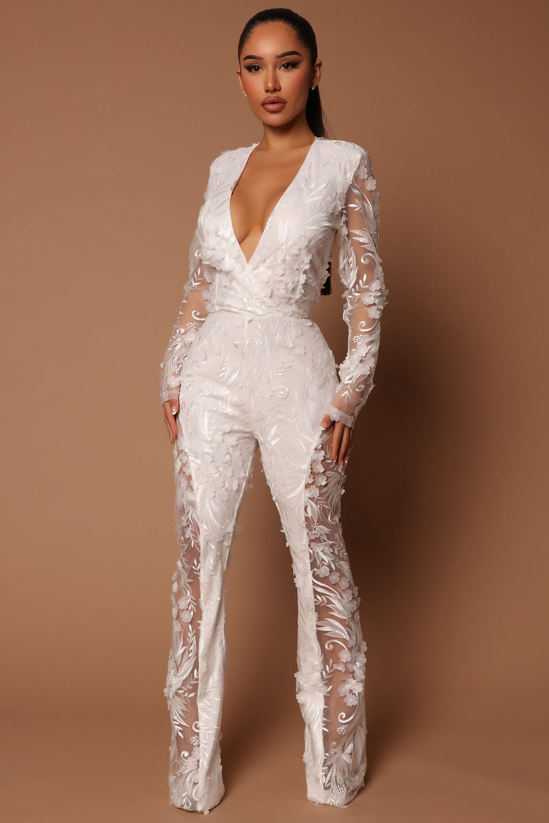 Chantal Long Sleeve Lace Jumpsuit White