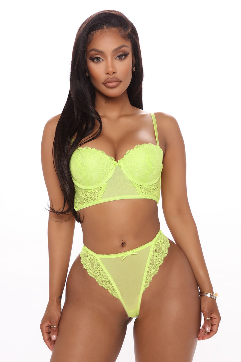 Over You Lace Bra And Panty Set - Neon Green