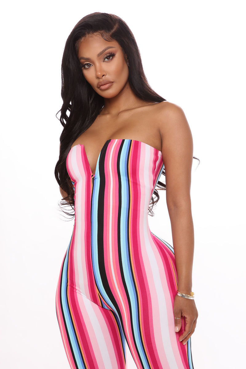 Fashion nova striped jumpsuit discount