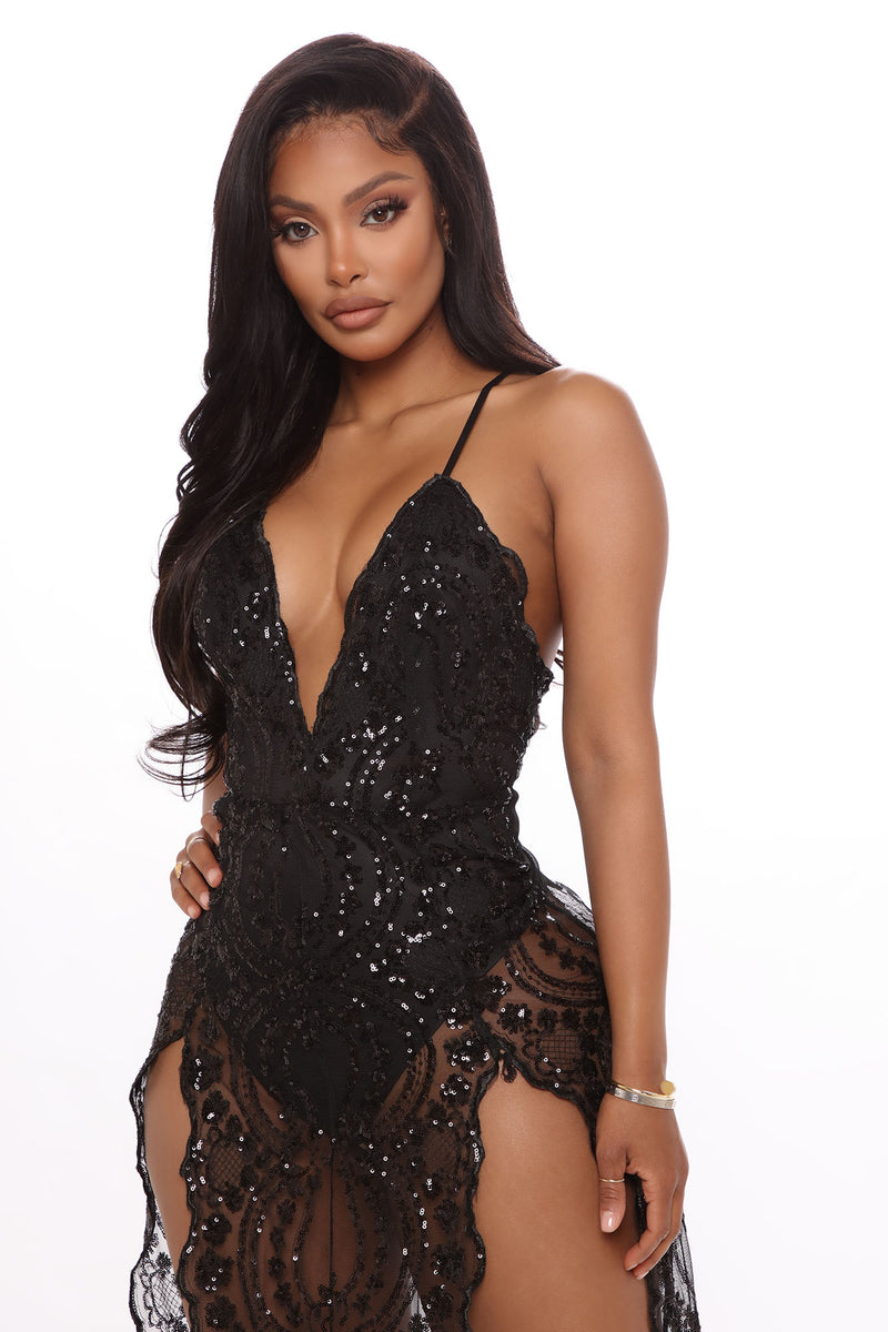Mami Vibes Sequin Maxi Dress Black Fashion Nova Dresses