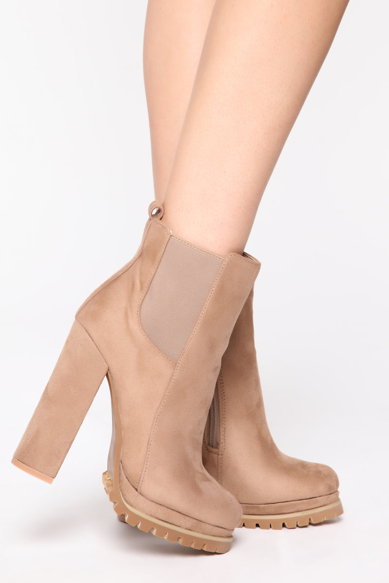 Taupe block deals heel booties