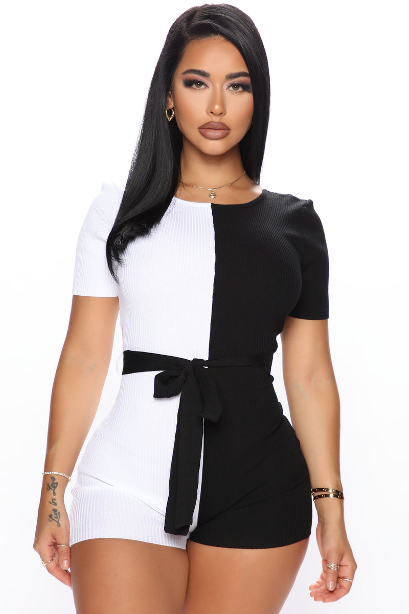 Black and sales white short romper