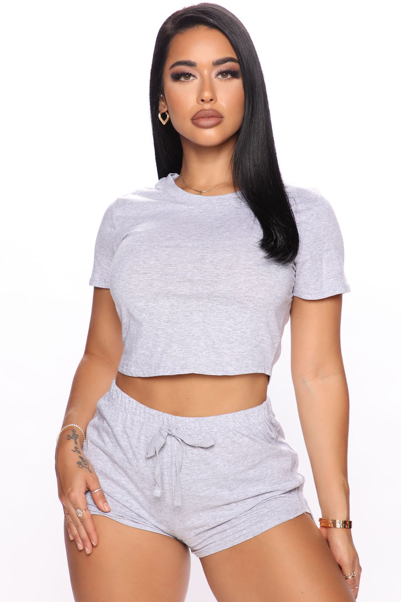 Essential Lounge Short Set Grey Fashion Nova Matching Sets