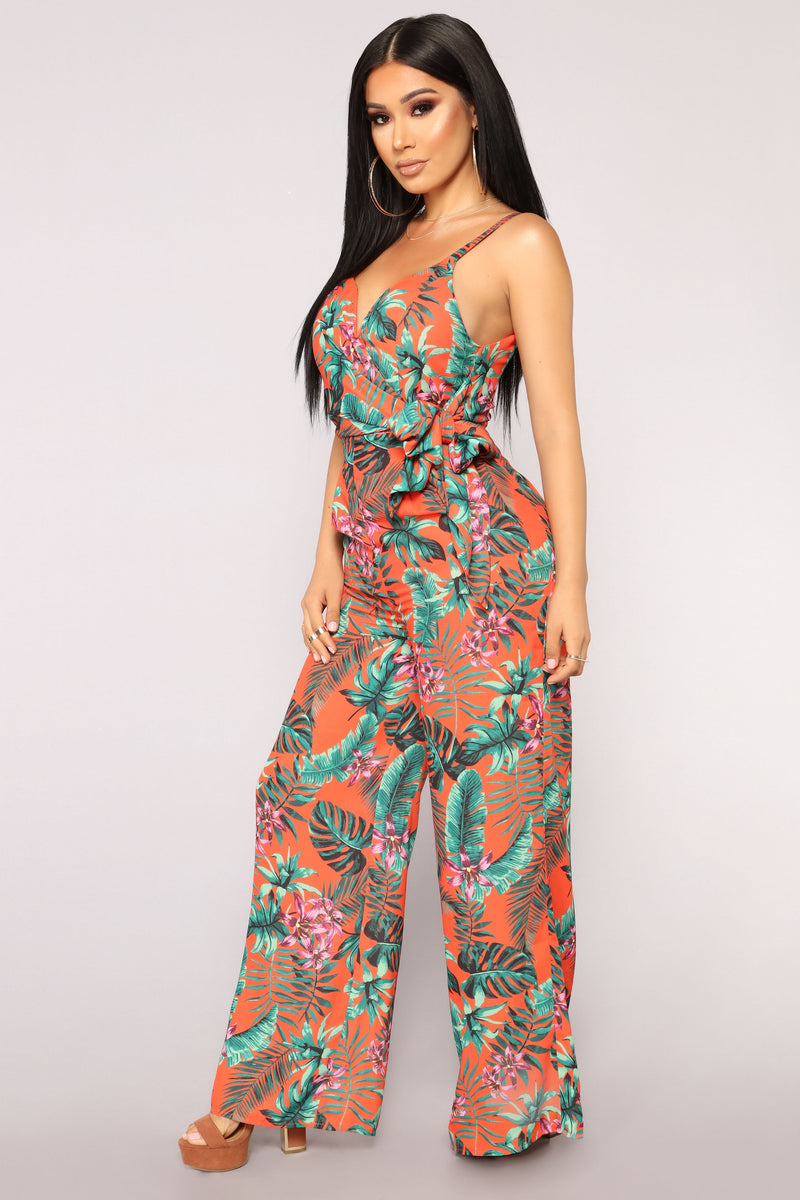More Love Tropical Jumpsuit Orange Green
