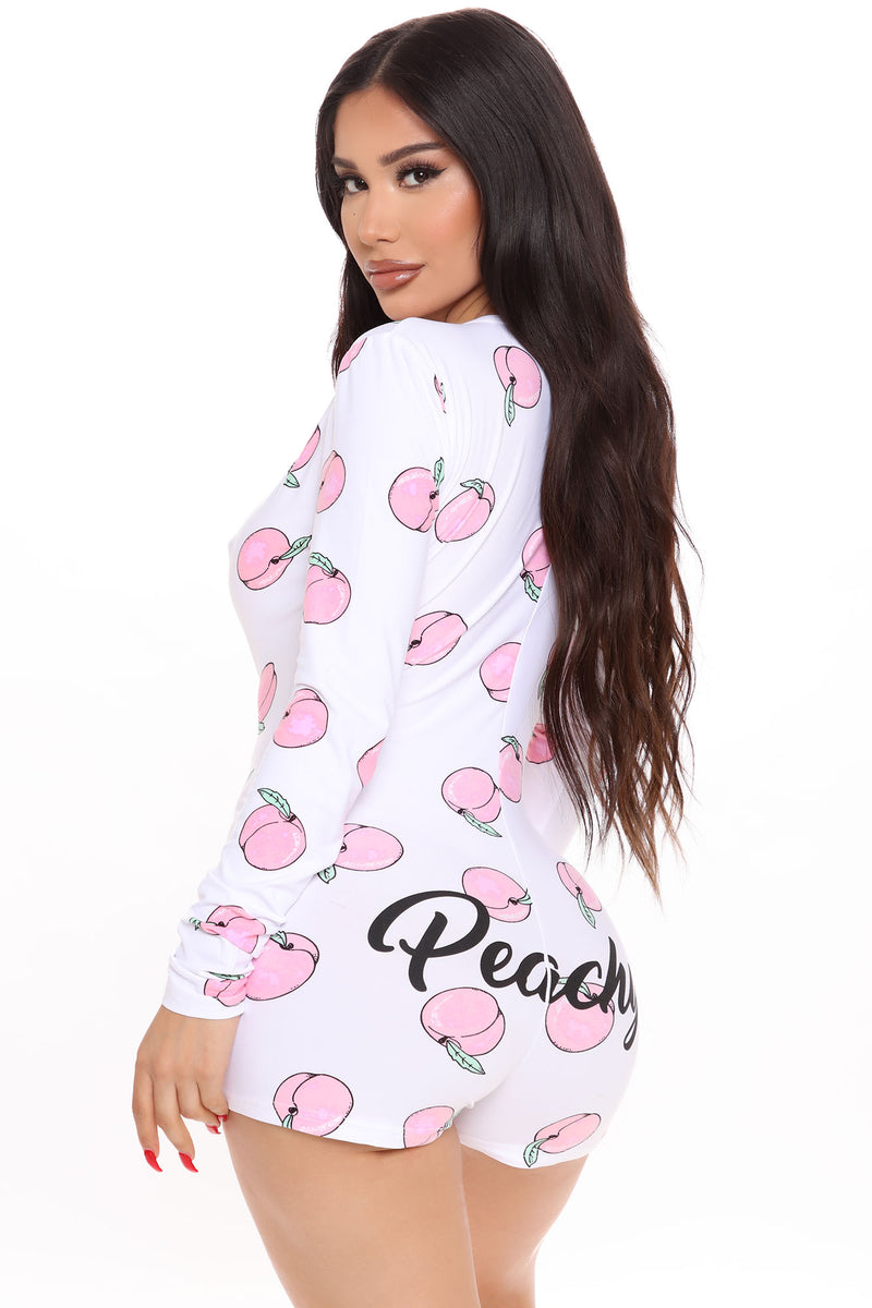Feeling Peachy PJ Romper Onesie White combo Fashion Nova