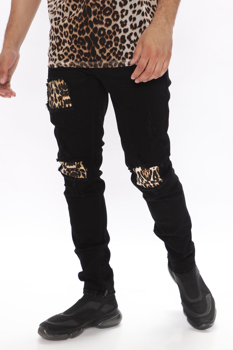 Leopard Distressed Skinny Jean Black Fashion Nova, Mens Jeans