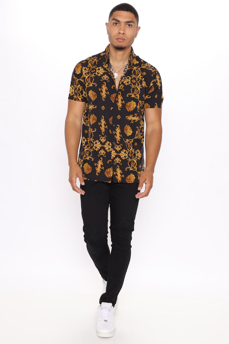 Black and gold short sleeve sale button up