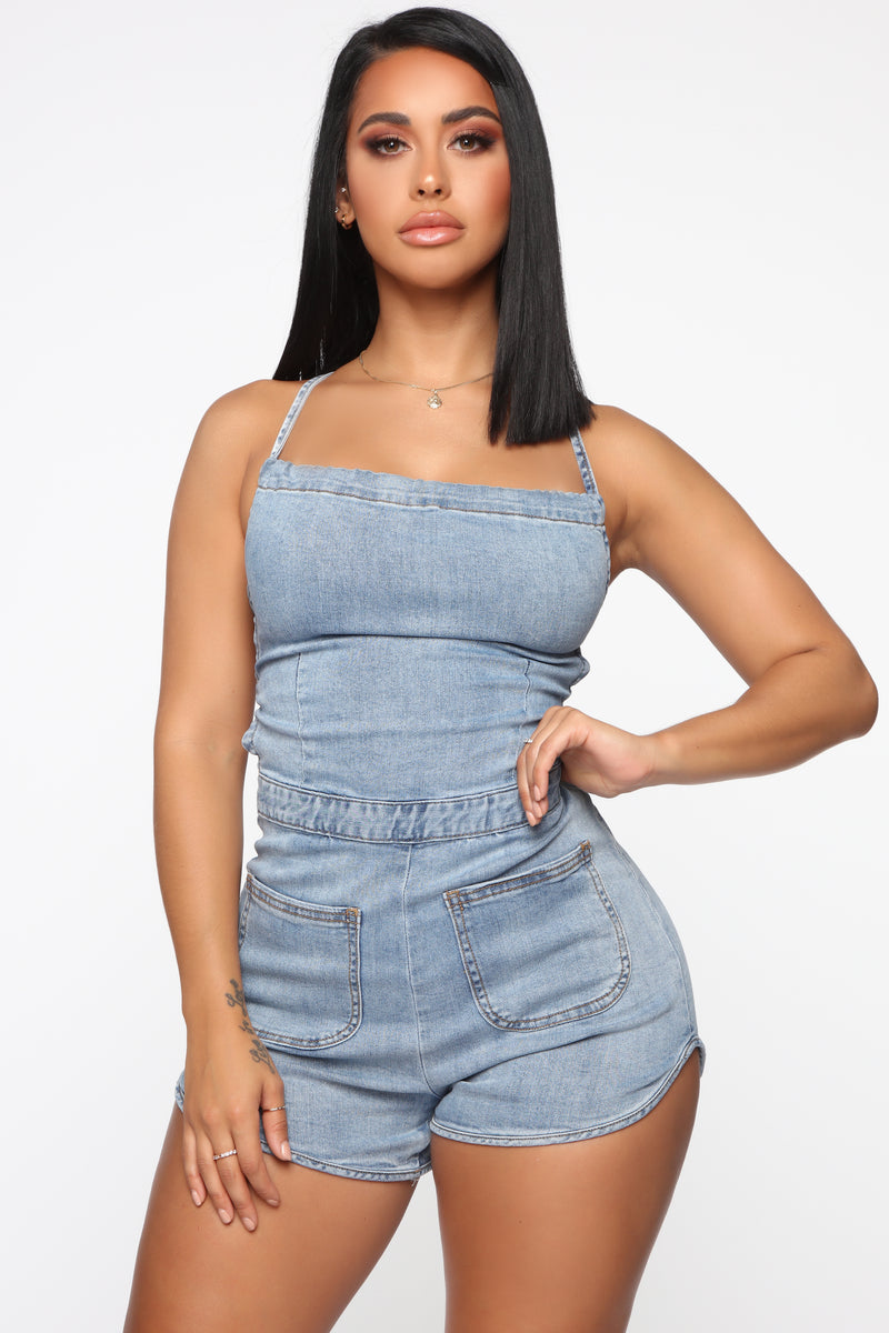 Jean romper store fashion nova