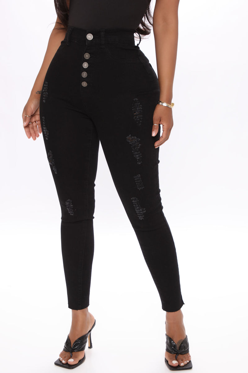 Dollhouse Women's Black Skinny Jeans - Non-Destructed, Exposed Button Closure, Stretch Denim