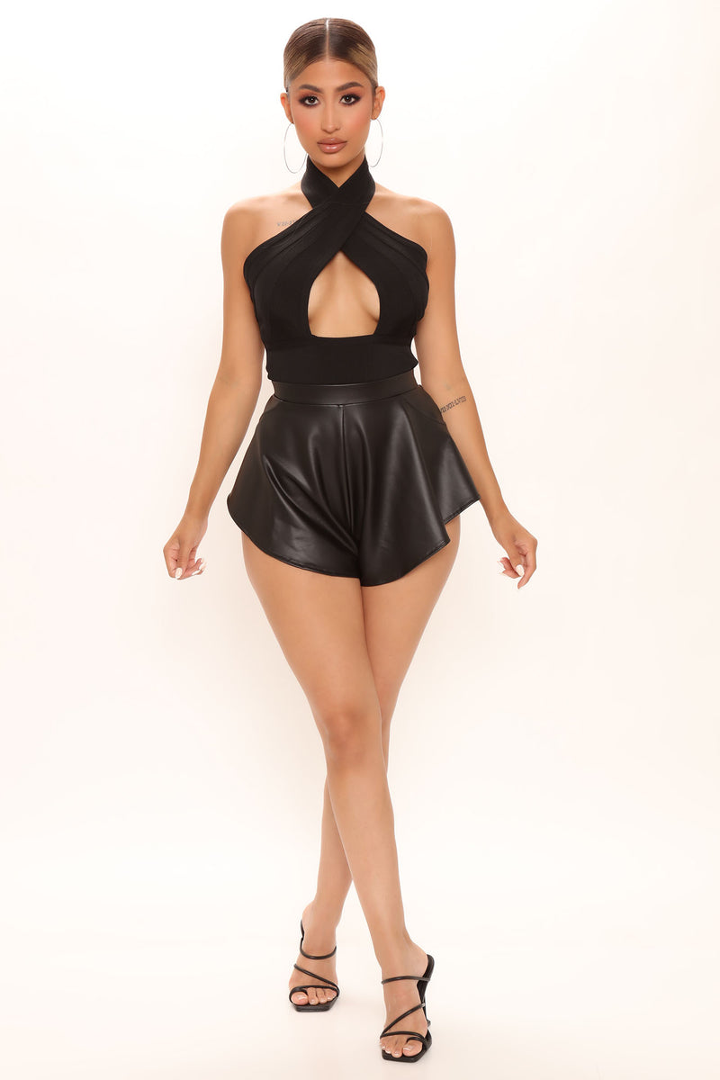 Leather shorts fashion nova top