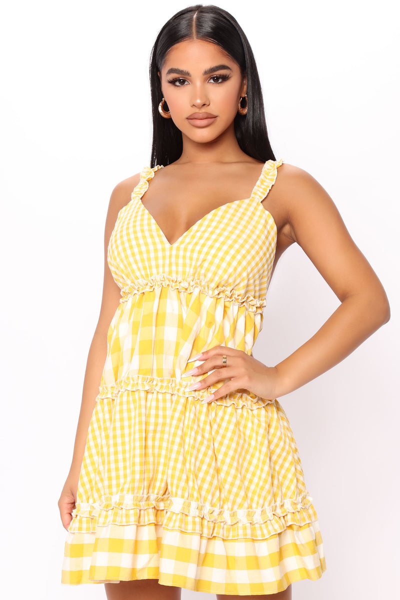 Yellow gingham new arrivals mini dress