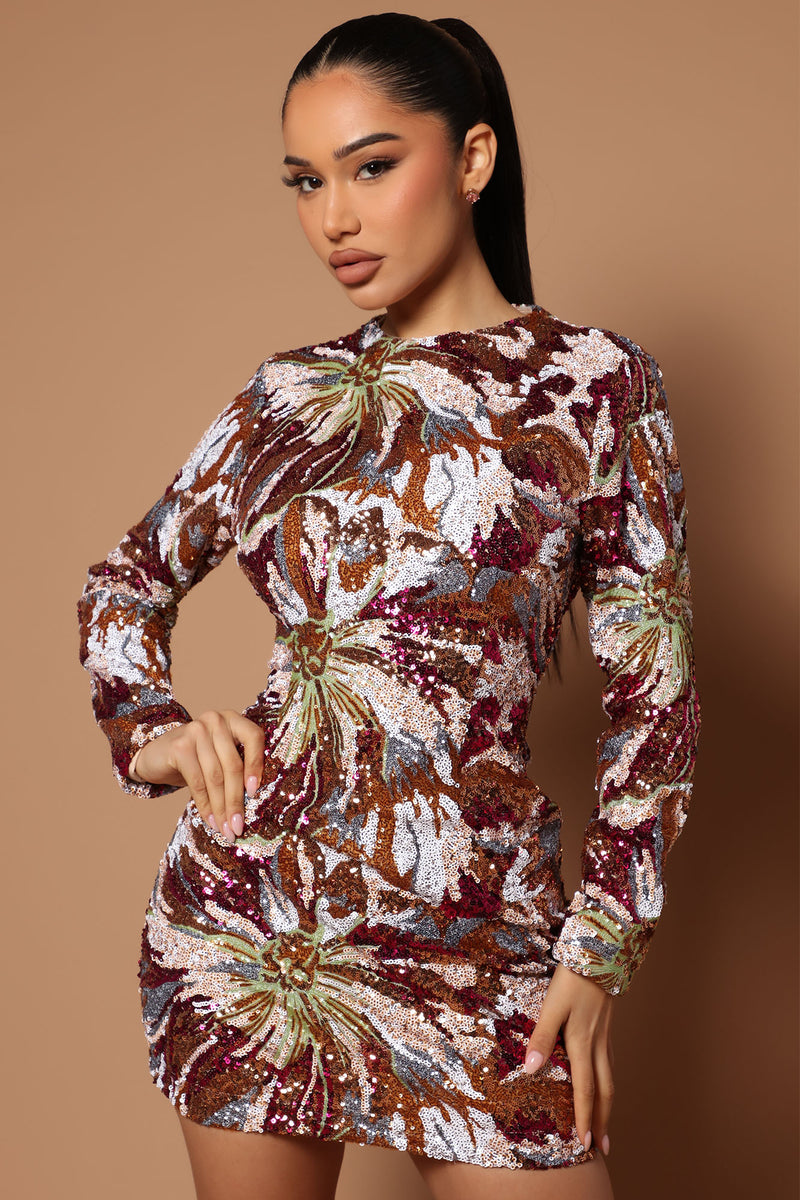 Long sleeve discount multicolor sequin dress