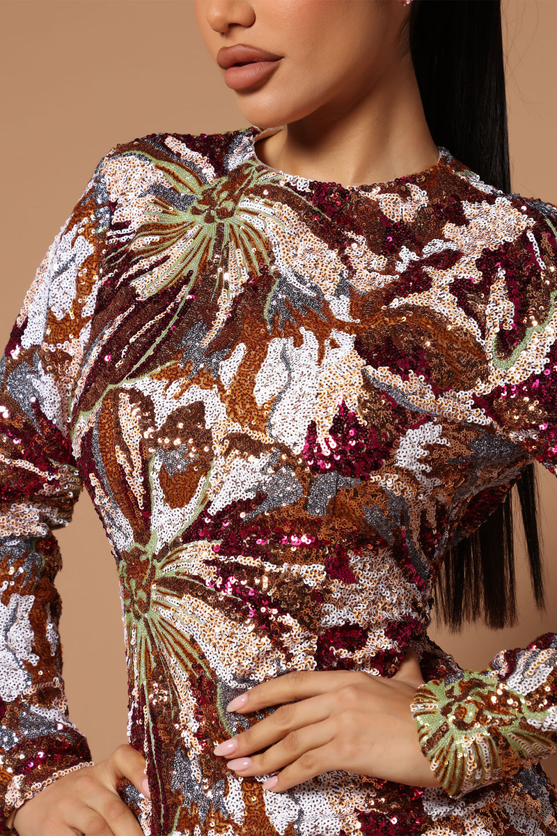 Long sleeve multicolor sequin dress outlet