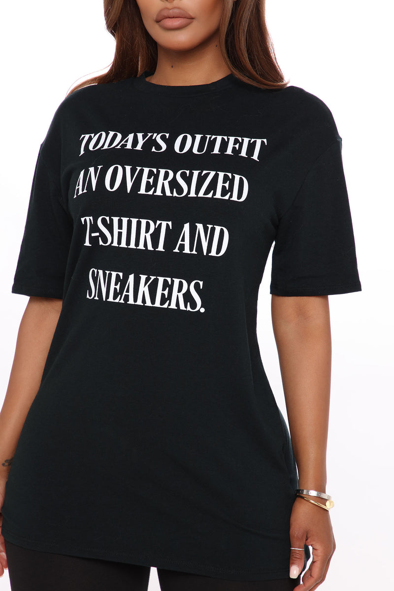 Today's outfit an oversized shirt and sneakers dress hot sale