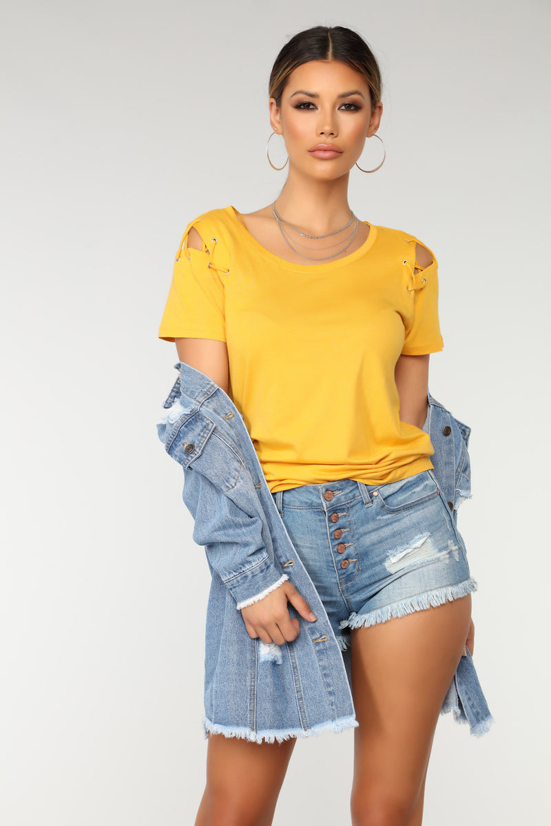 Not So Basic Tee - Mustard | Fashion Nova, Knit Tops | Fashion Nova