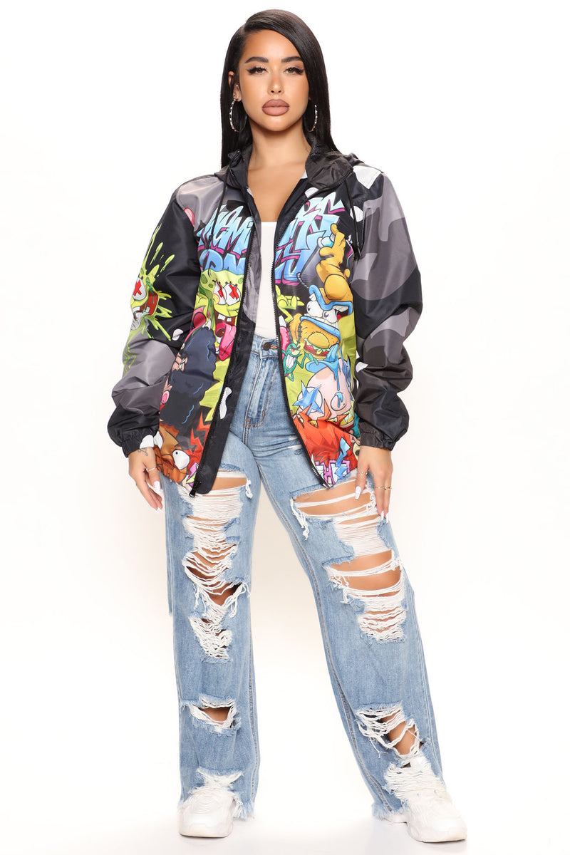 Trippy Nickelodeon Windbreaker Black Fashion Nova Jackets
