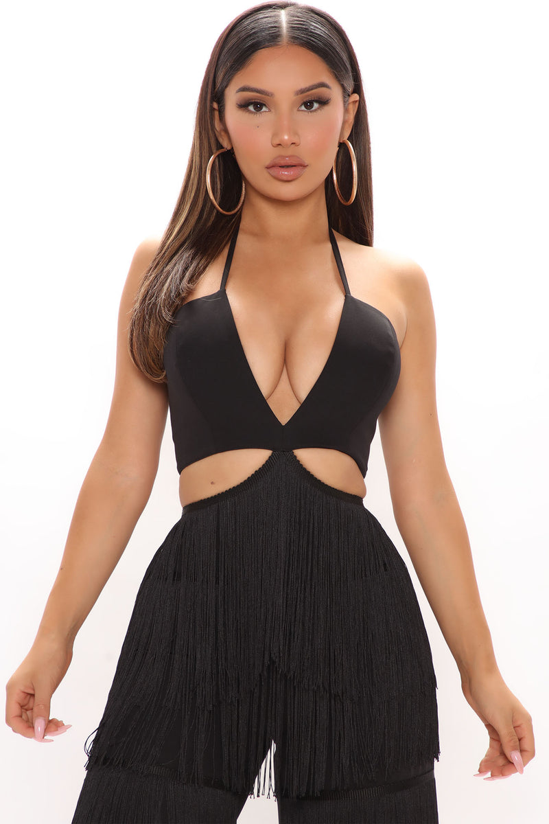 Fashion nova fringe jumpsuit sale