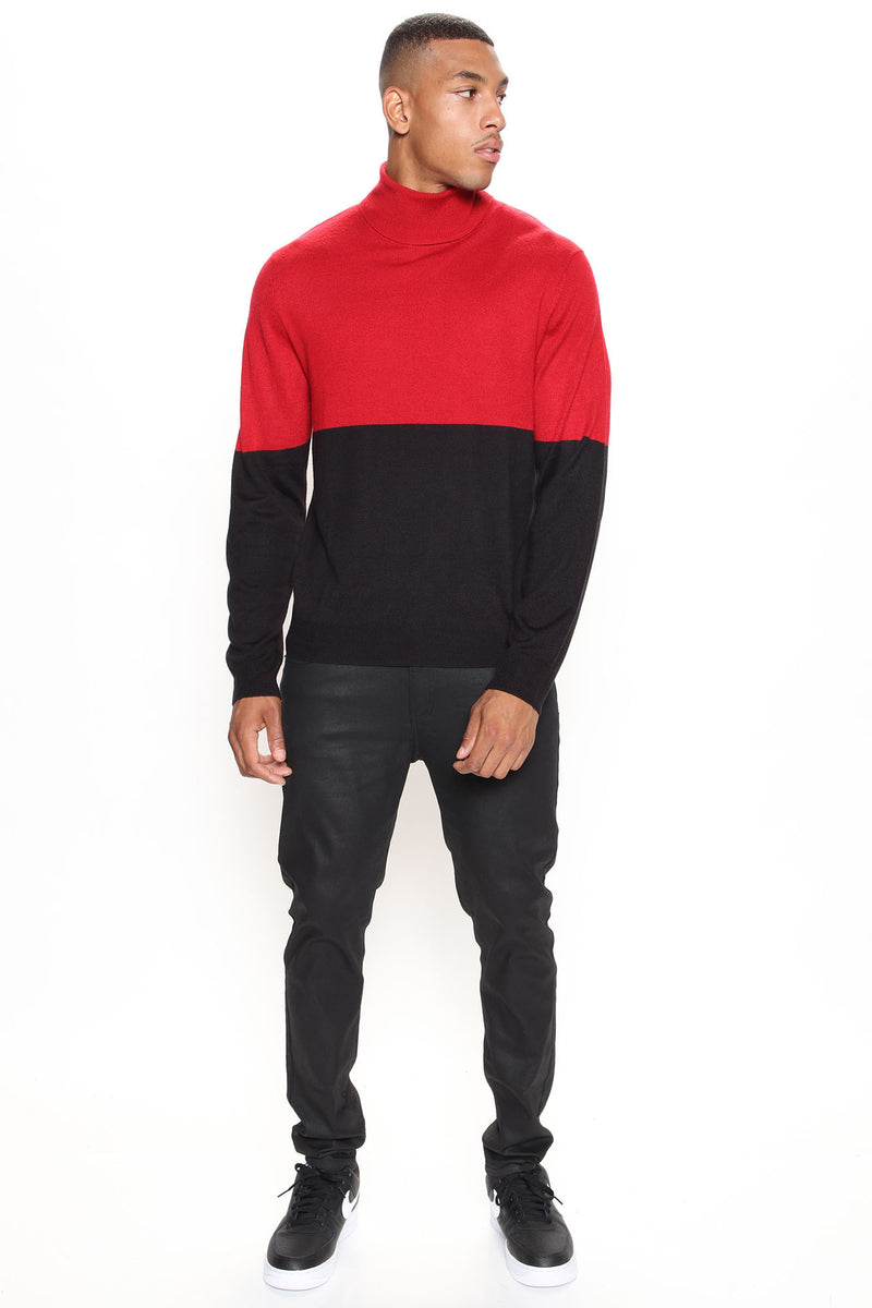 DeAngelo Colorblocked Turtleneck Sweater Black Red Fashion