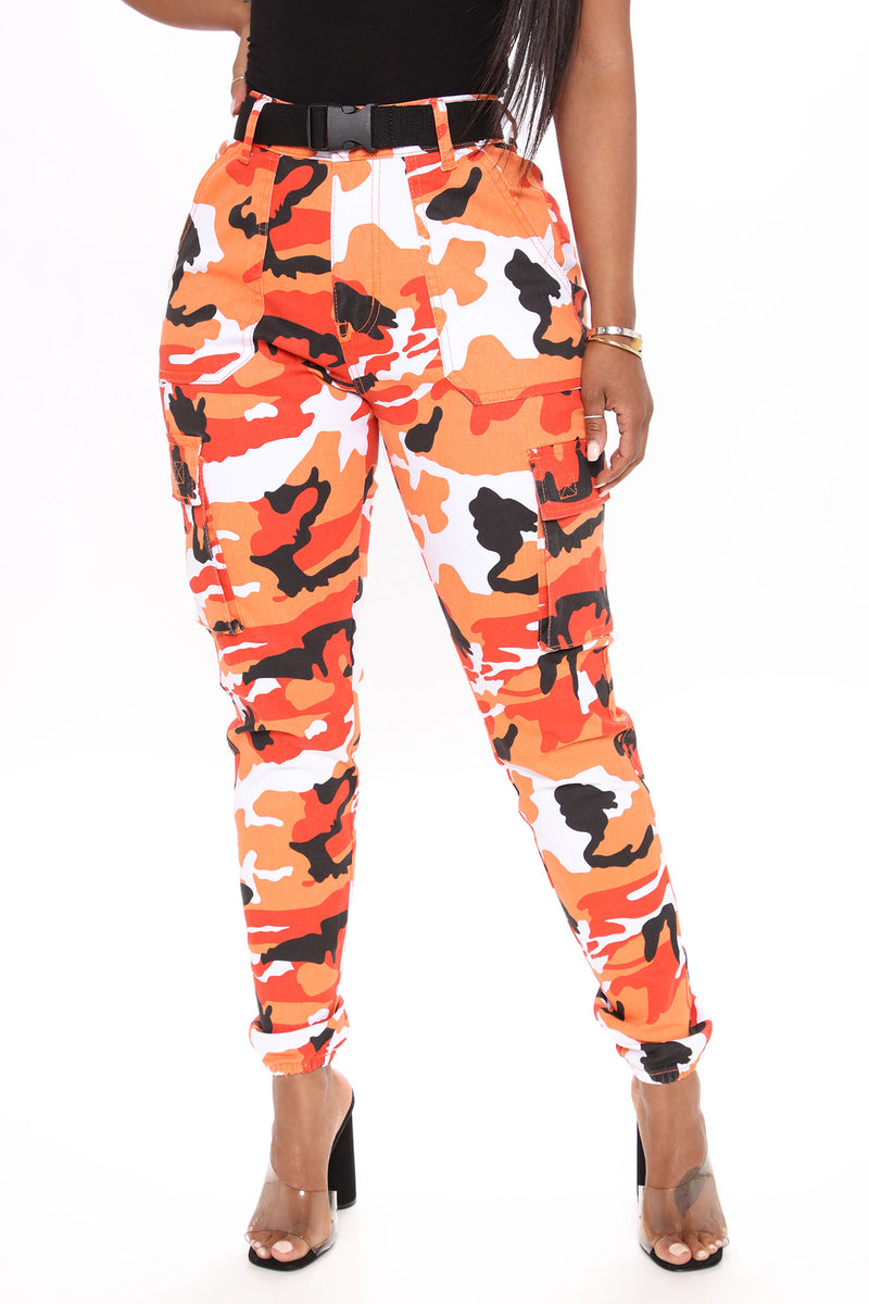 Fashion nova orange outlet camo pants