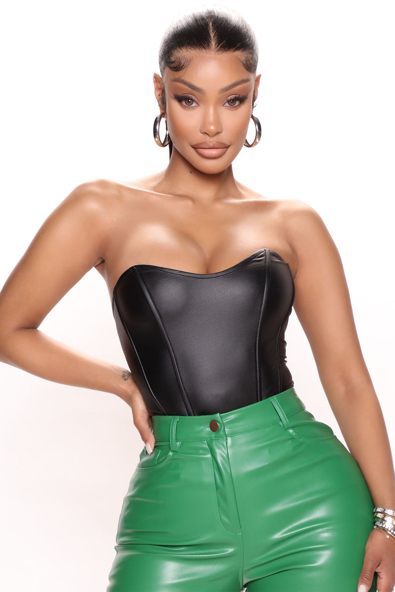 Black faux leather corset 2024 top
