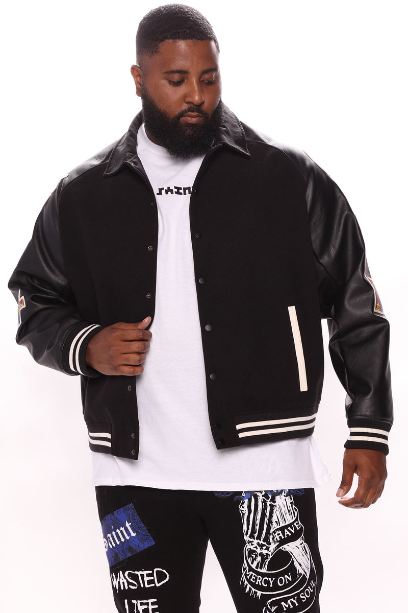 All black varsity jacket sales