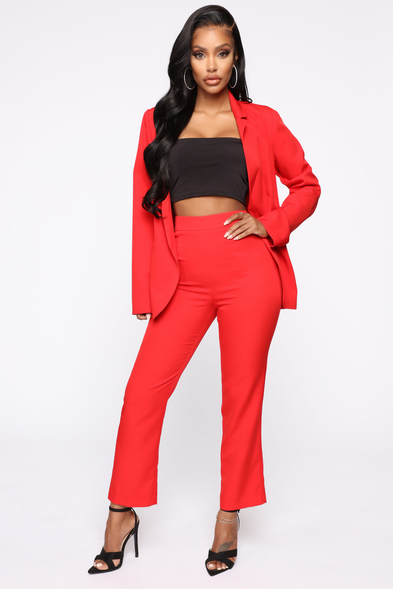 Red blazer and pants set on sale