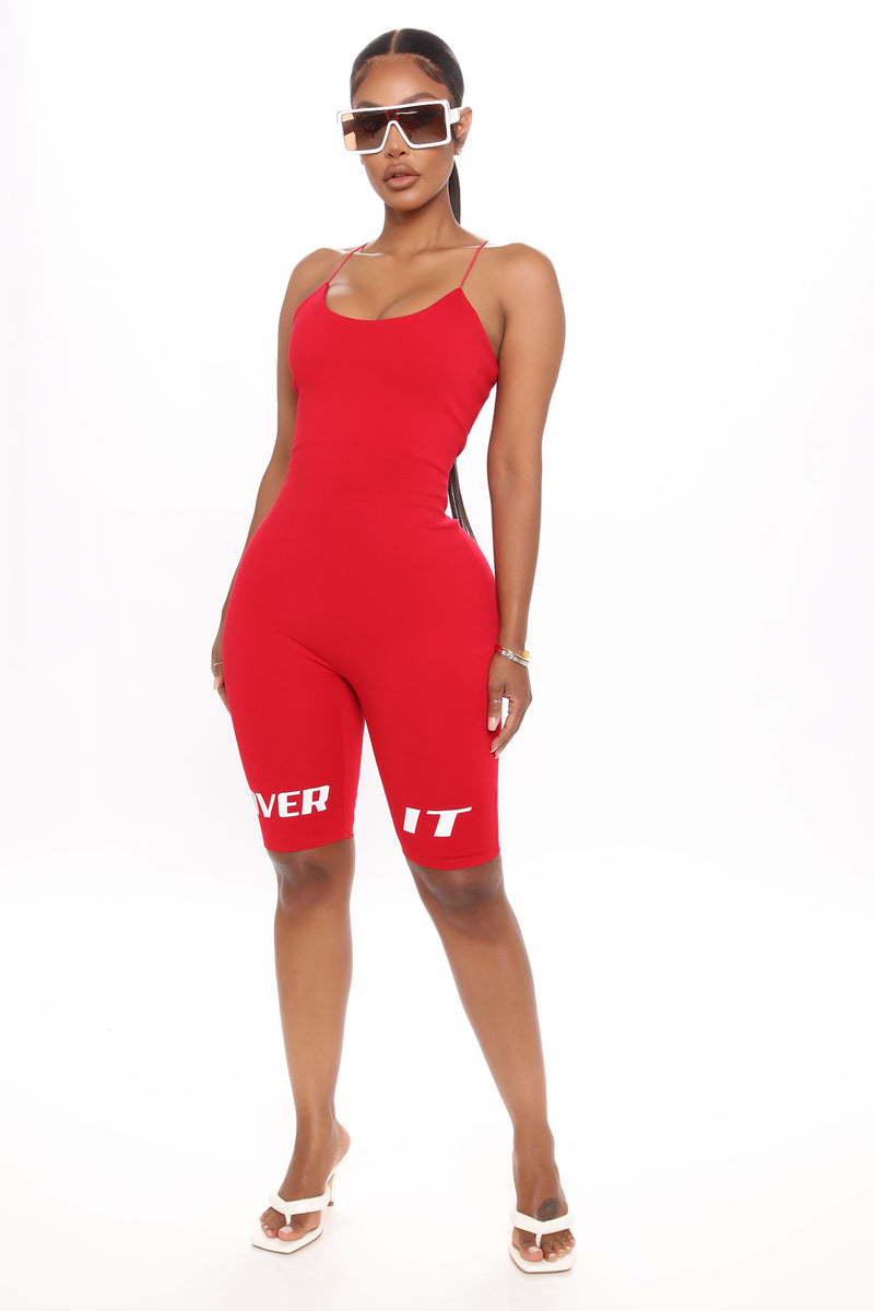 Red biker discount short romper