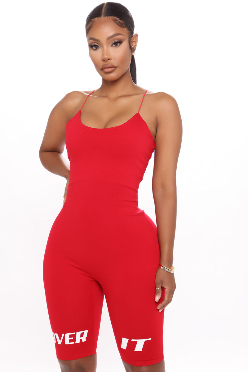 Red biker shop short romper