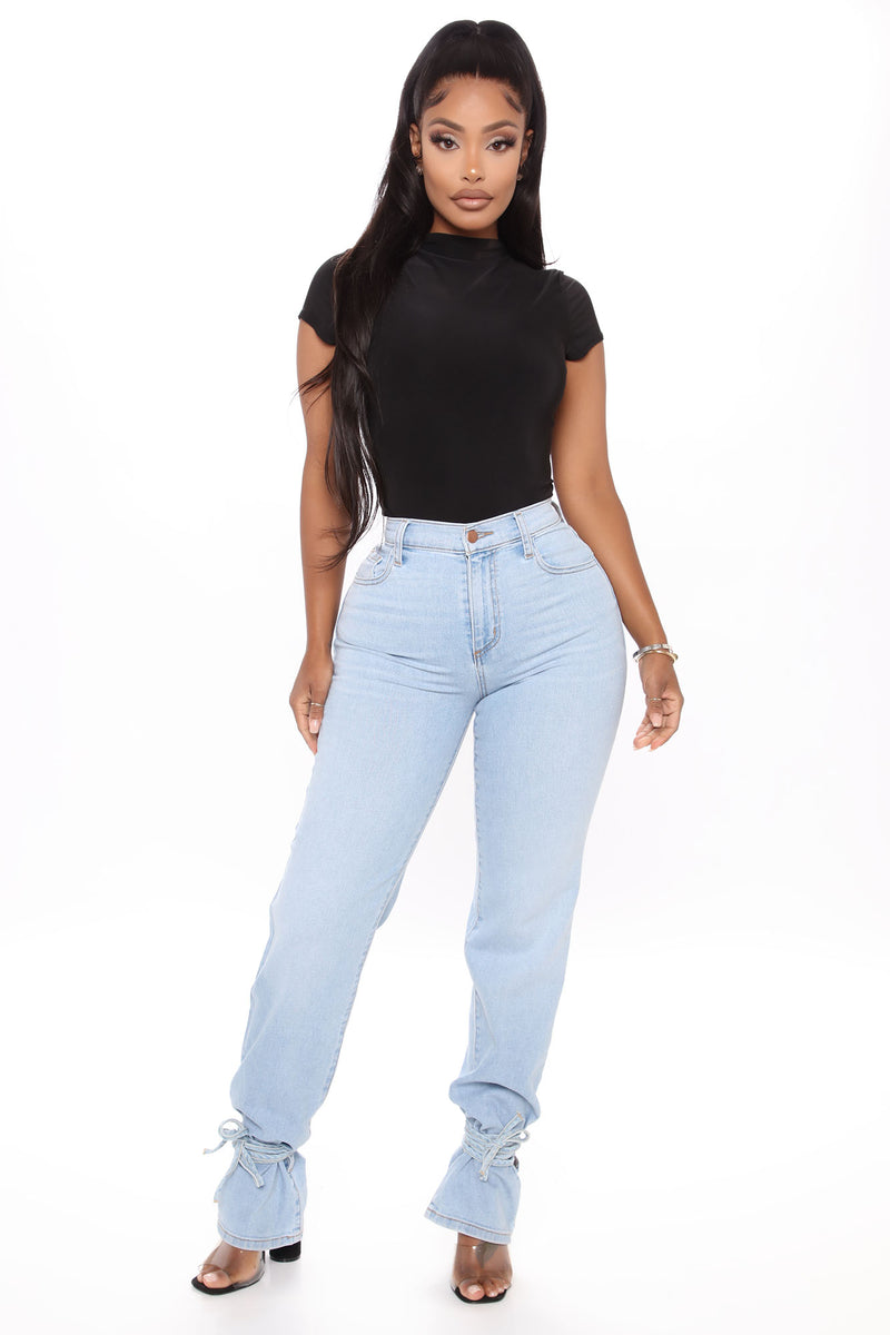Tough Act To Follow Ankle Tie Jeans Light Blue Wash