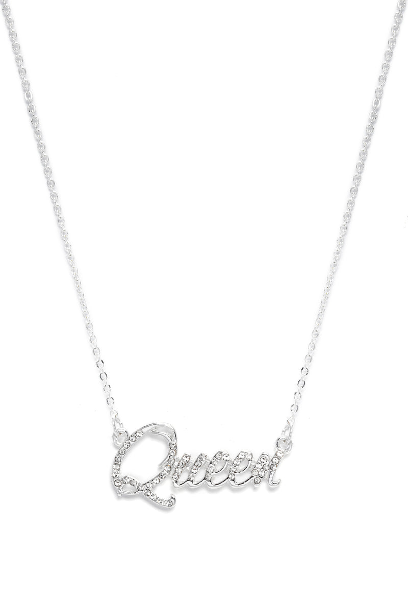 Queen Rhinestone Pendant Necklace Silver Fashion Nova, Jewelry