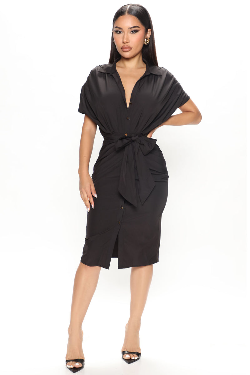 Summer Fridays Midi Shirt Dress Black Fashion Nova, Dresses