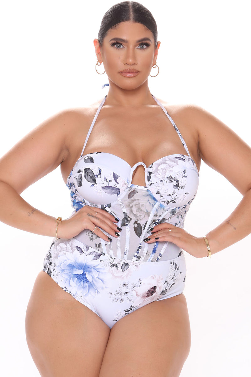 Summer Romance Corset One Piece Swimsuit White combo Fashion