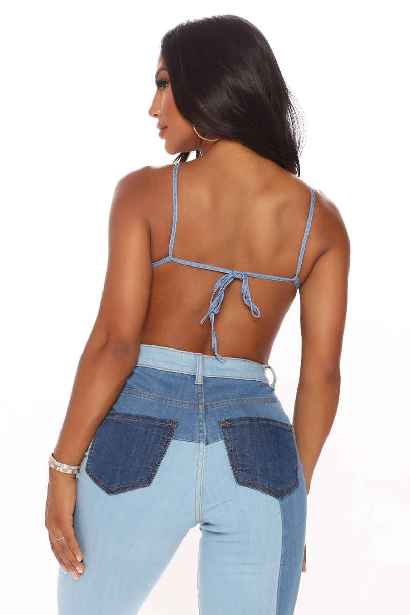 Denim crop top fashion nova 2025