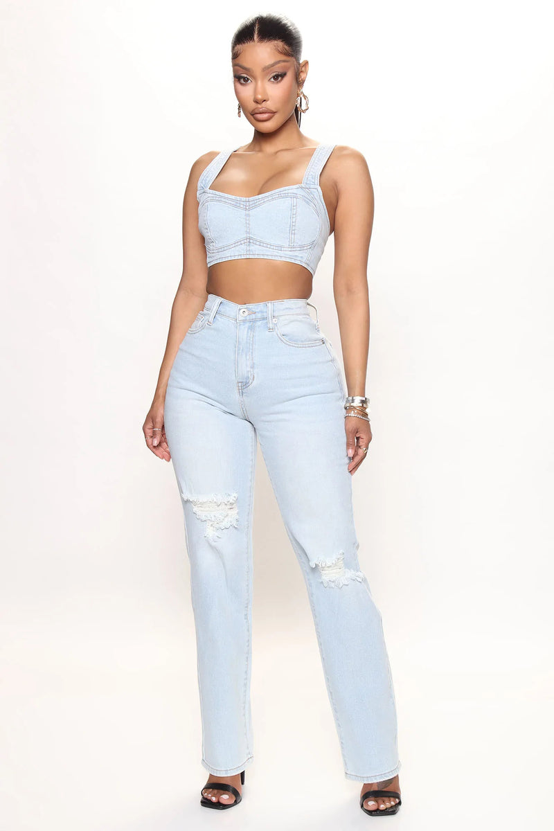 Goin' The Distance Denim Crop Top - Light Wash | Fashion Nova, & Blouses | Fashion Nova