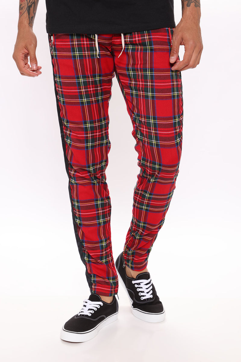Red plaid joggers mens sales