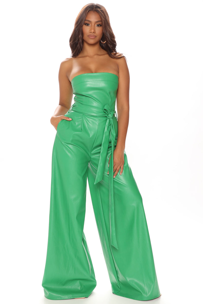 Danika Faux Leather Jumpsuit Kelly Green Fashion Nova, Jumpsuits Fashion Nova